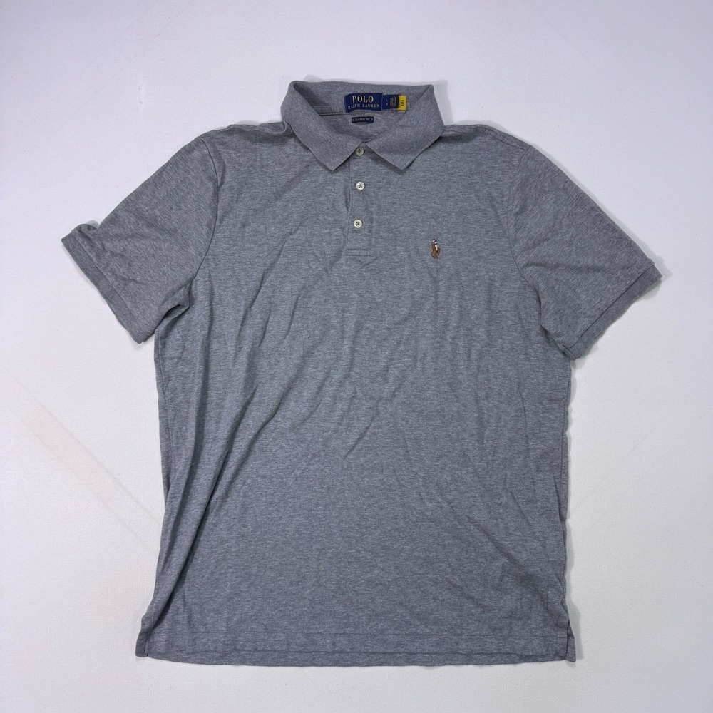 Polo Ralph Lauren Mens Classic Fit Polo Shirt Grey Cotton Large Flesh Pony Logo